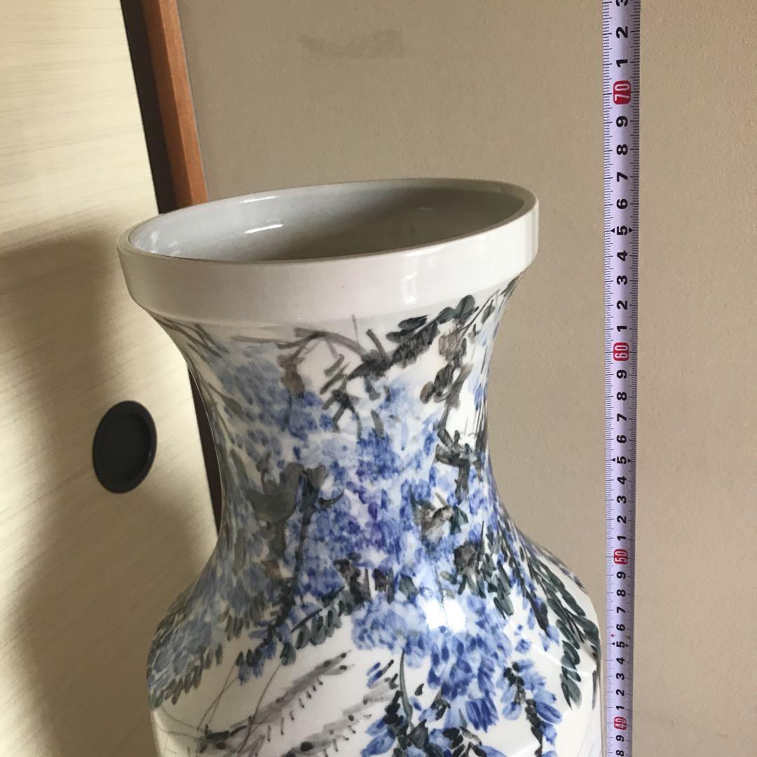 中国美術　特大花瓶　民国　骨董品　海老の絵　高さ66cm