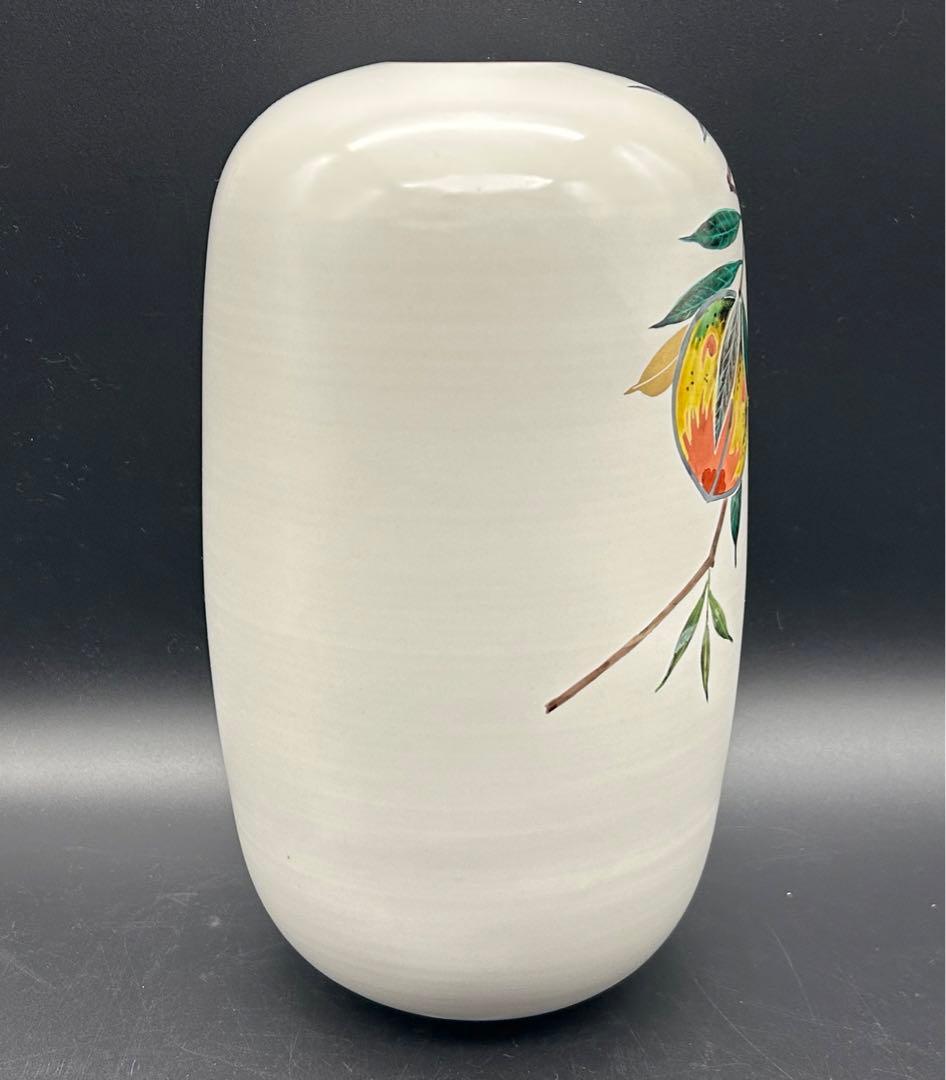 【希少】九谷焼　梶本太衛造　花瓶　青九谷釉彩桃之図　梶本太衛　工芸品
