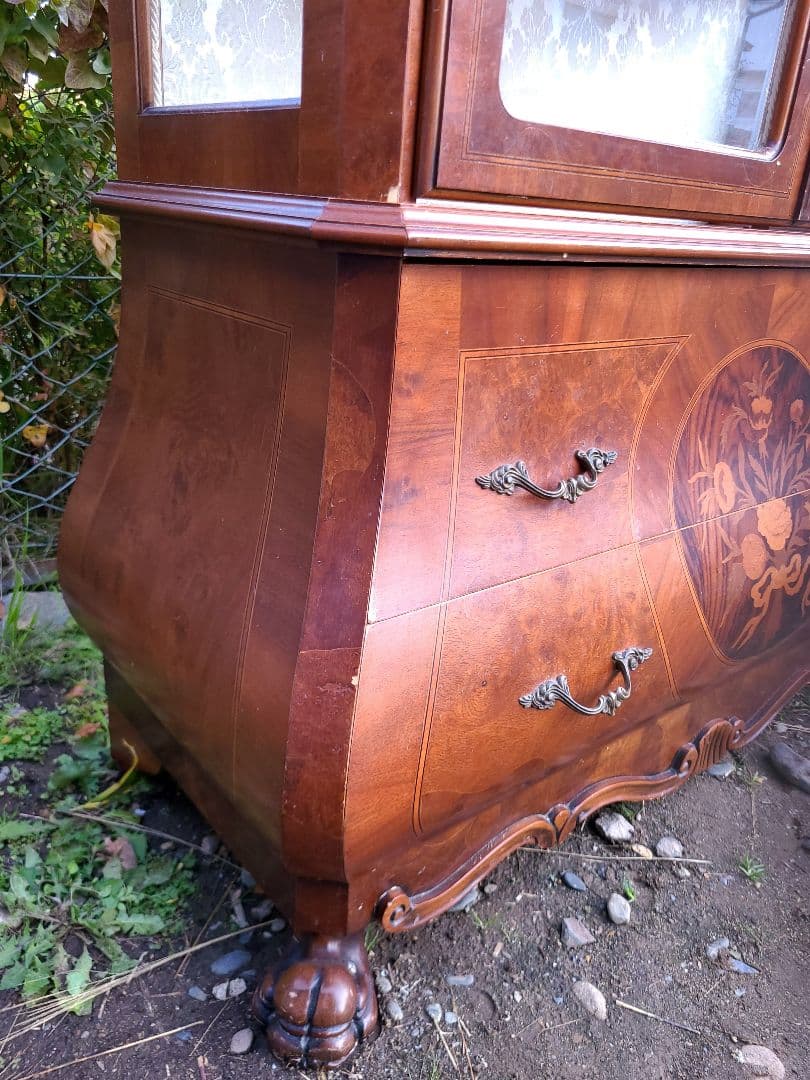 アンティーク調 ガラスキャビネット 象嵌細工 箪笥 木製 イタリア 西洋家具