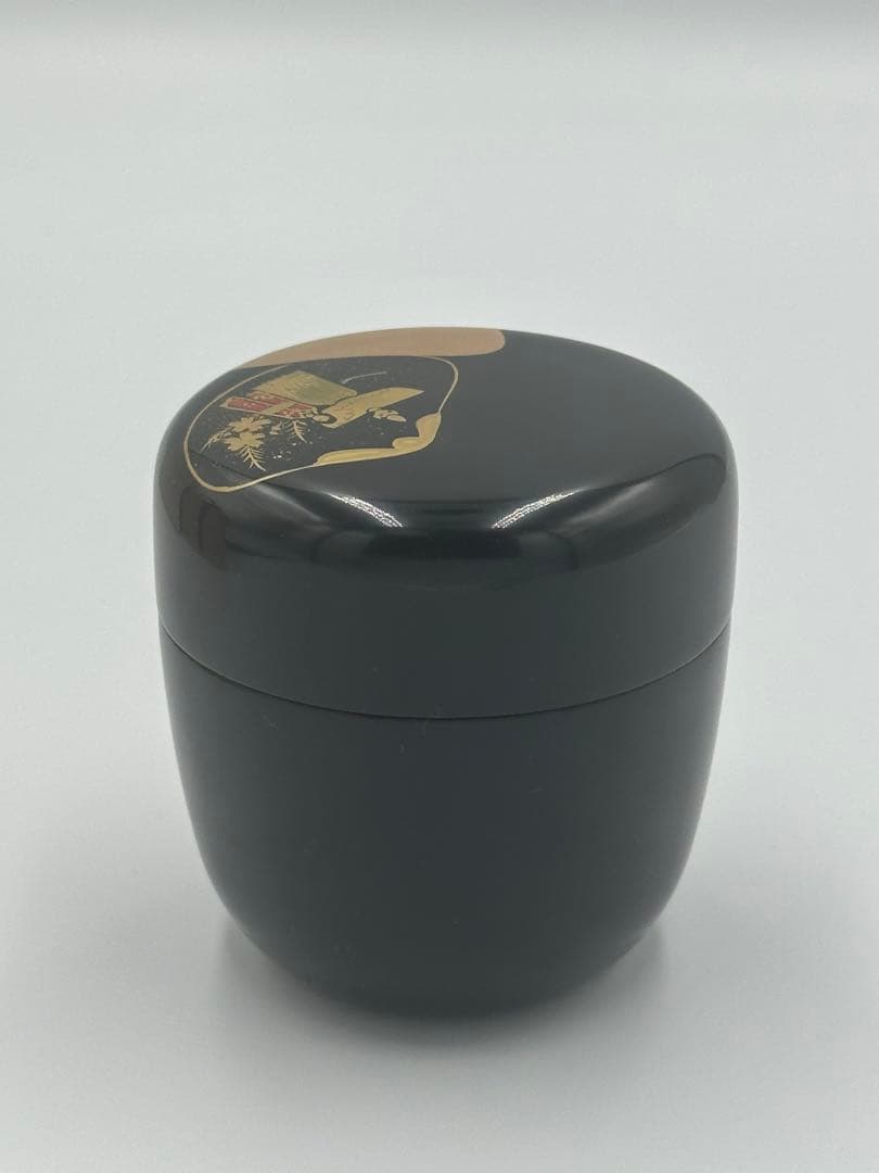 黒内塗　貝合蒔絵　中棗　松峰作　茶道具　雛人形