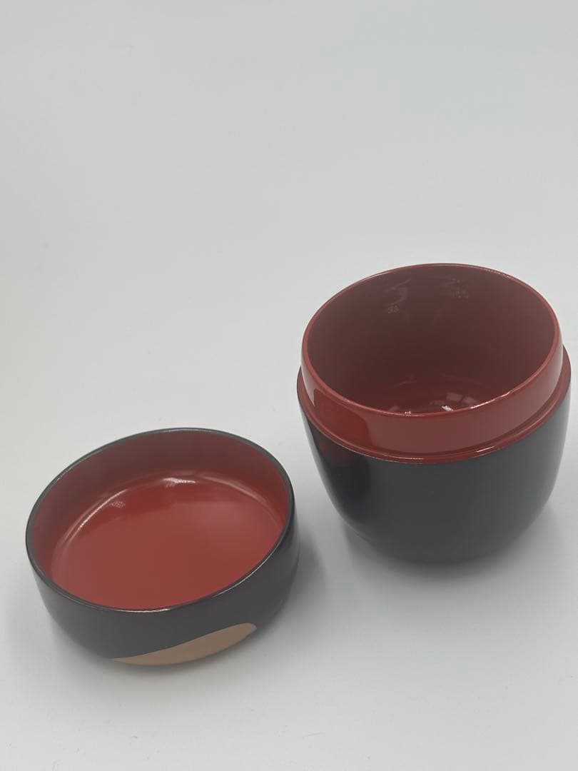 黒内塗　貝合蒔絵　中棗　松峰作　茶道具　雛人形