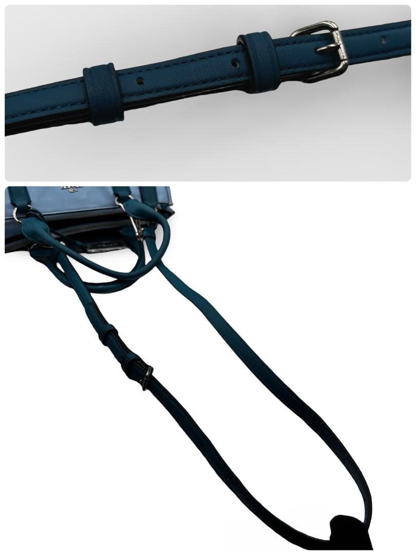 【良品】コーチ　2way ショルダーバッグ　トート　レザー　チャーム　ブルー馬車