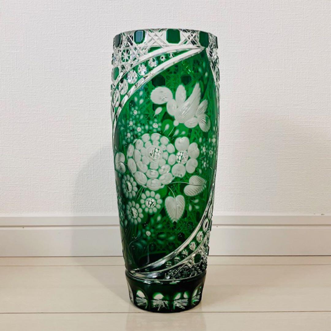 未使用　Meissen マイセン　クリスタルガラス 色被せ花瓶　グリーン