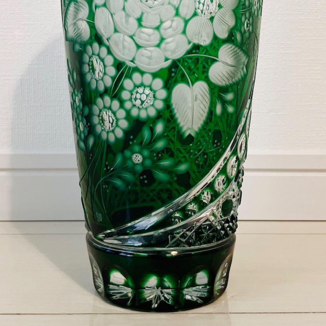 未使用　Meissen マイセン　クリスタルガラス 色被せ花瓶　グリーン