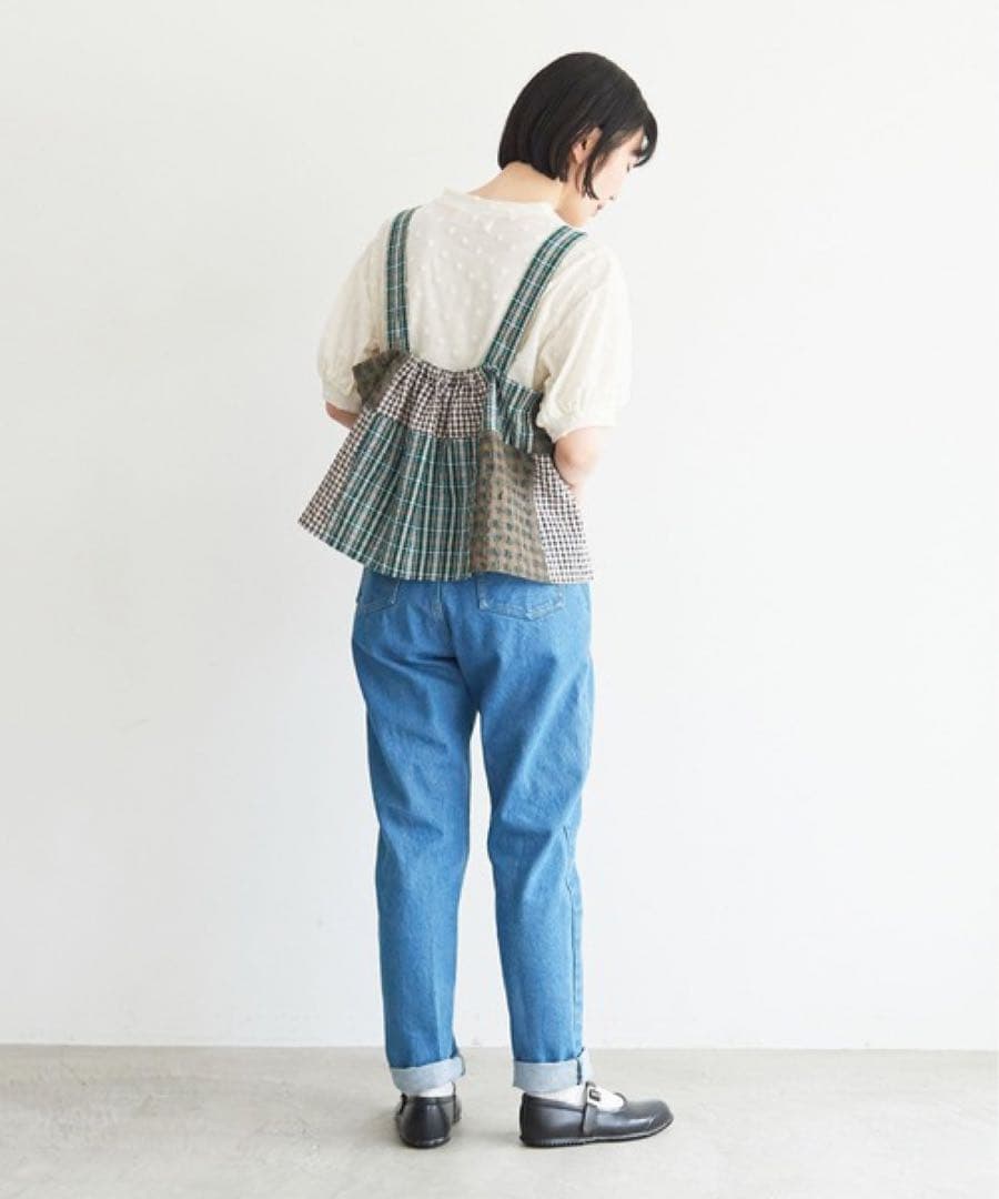 latelier du savon エプロンパッチワークブラウス