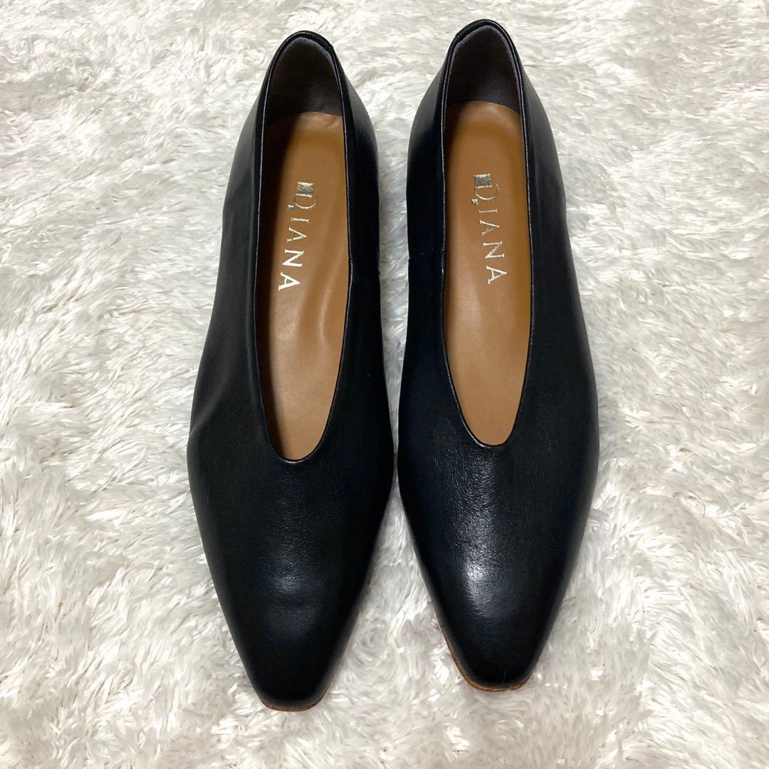 未使用級　ダイアナ　フラットシューズ　レザー　ブラック　ポインテッドトゥ　日本製