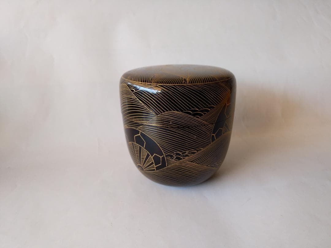 輪島塗 蒔絵師 月峯 作 源氏波 沈金 大棗 漆器 茶道具 抹茶 棗 共箱 新品