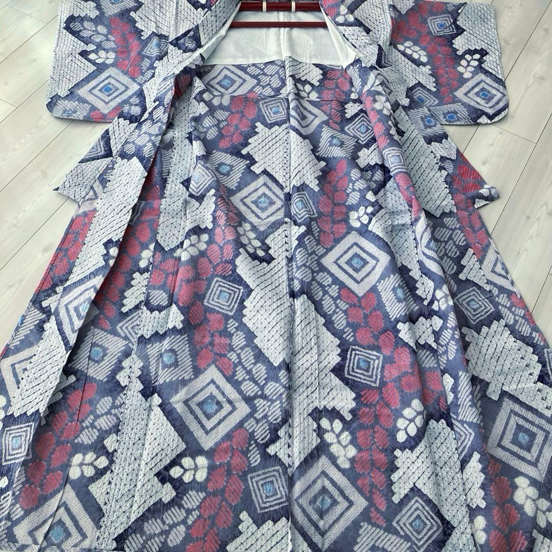 有松絞り・蜘蛛絞り　手縫い　淡いグレー　しつけ付　絞り浴衣　No.k100