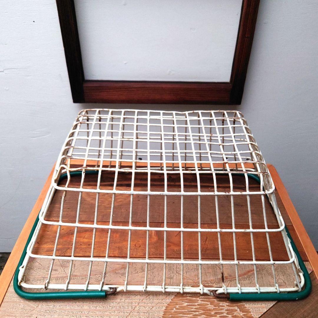 Made in USA ワイヤー　バスケット　緑　グリーン　白　古道具