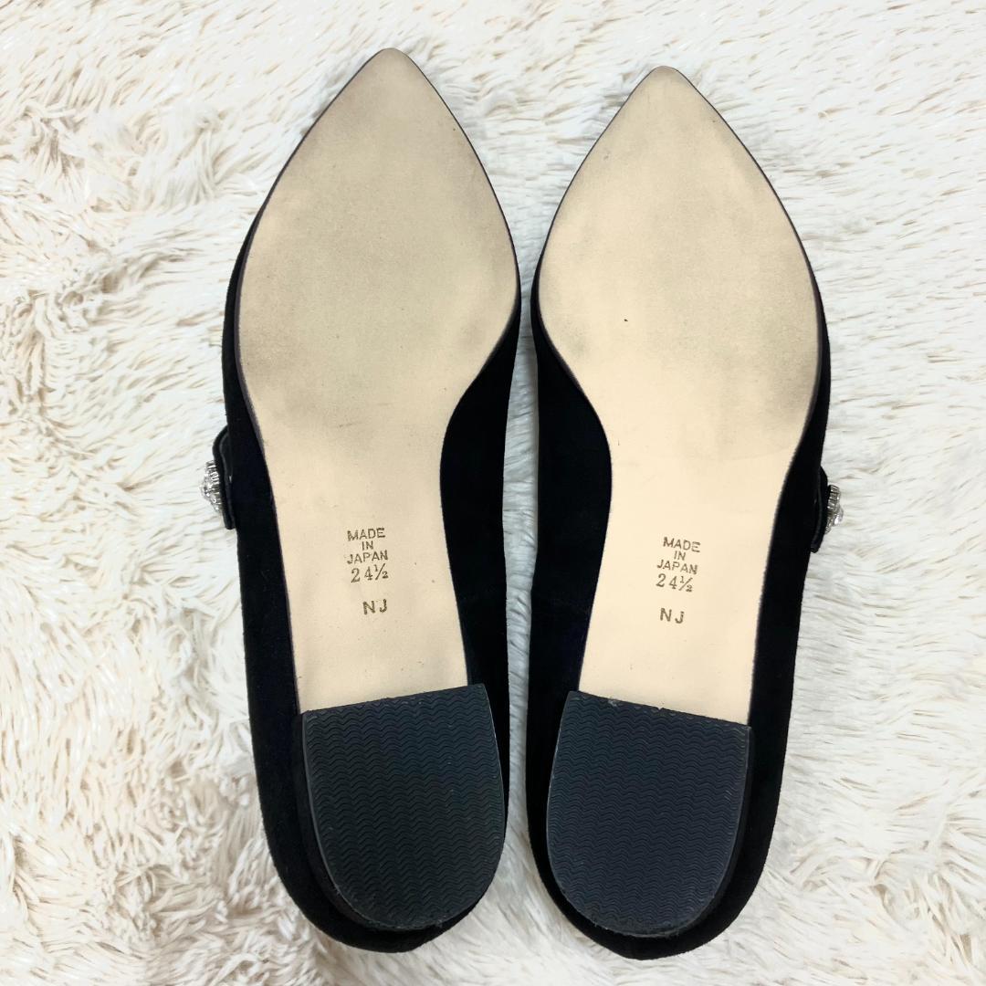 極美品✨ DIANA ダイアナ フラットパンプス ストラップ ビジュー 黒