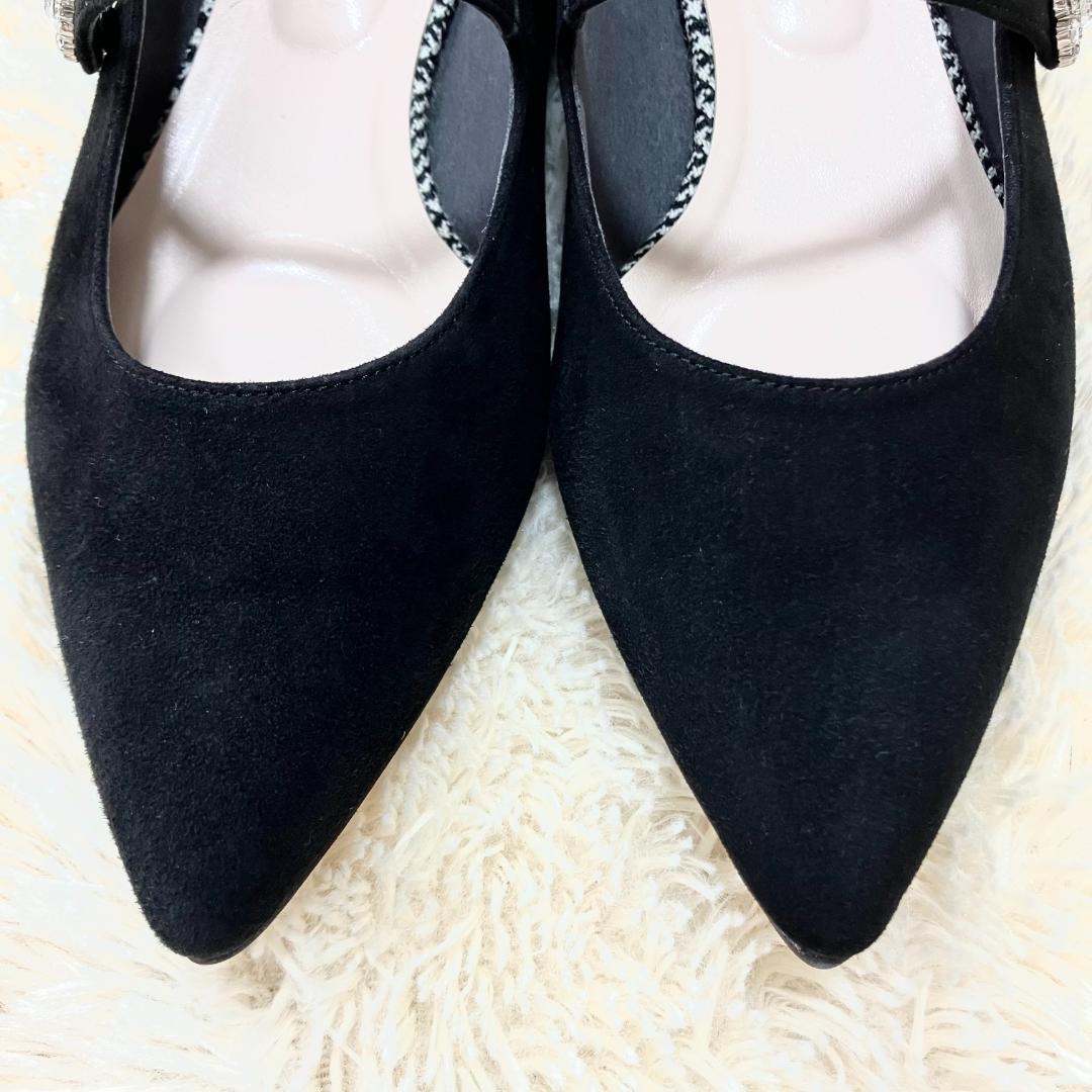 極美品✨ DIANA ダイアナ フラットパンプス ストラップ ビジュー 黒