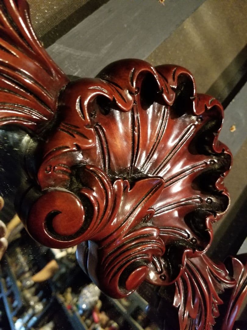 アンティーク　アメリカ製　トラッド　デザイン　リボン　シェル　ミラー　無垢　木製