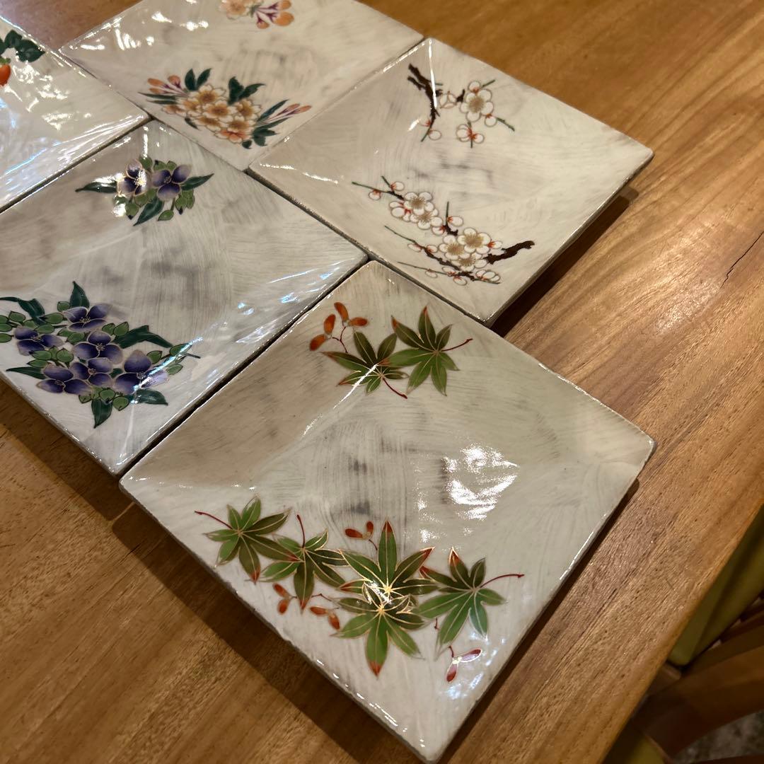 波佐見焼　林九郎窯　四季の景　刷毛目絵付皿　五枚　希少