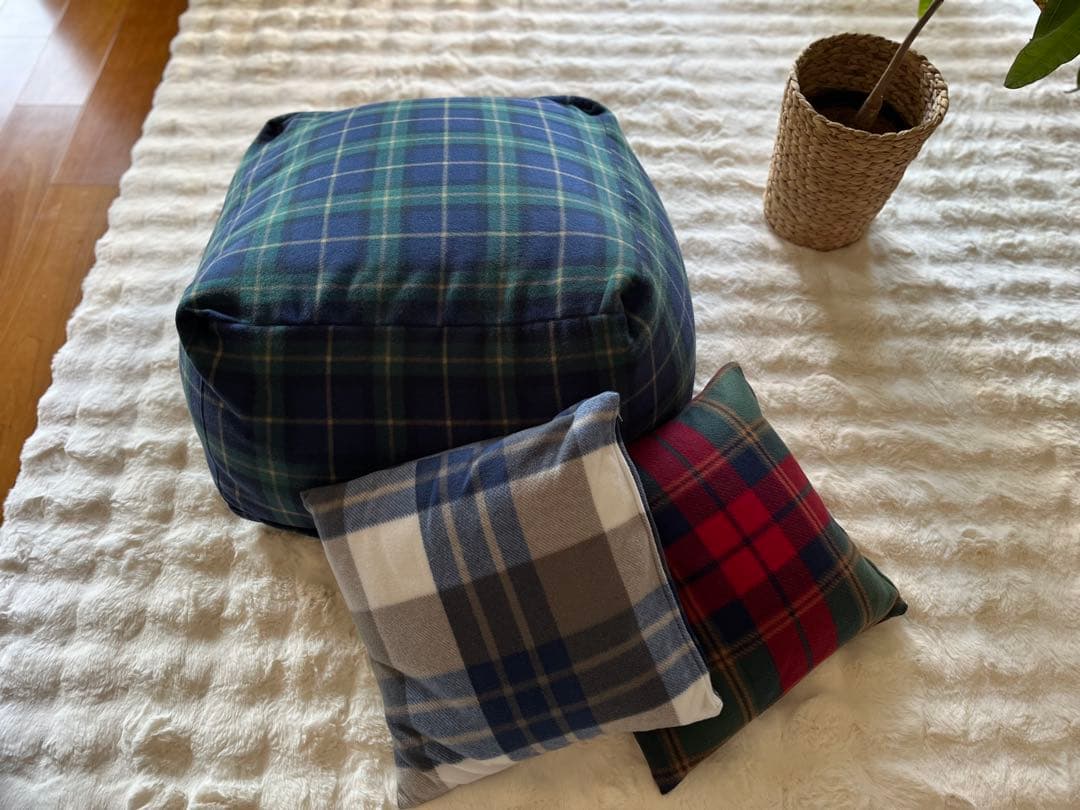 あったかふわふわ⭐︎タータンチェックビーズクッションカバー♪