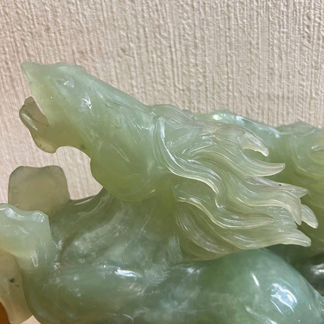 超希少/超巨大!! 中国美術 翡翠 ヒスイ 翔馬 跳ね馬 置き物 成功 馬3頭