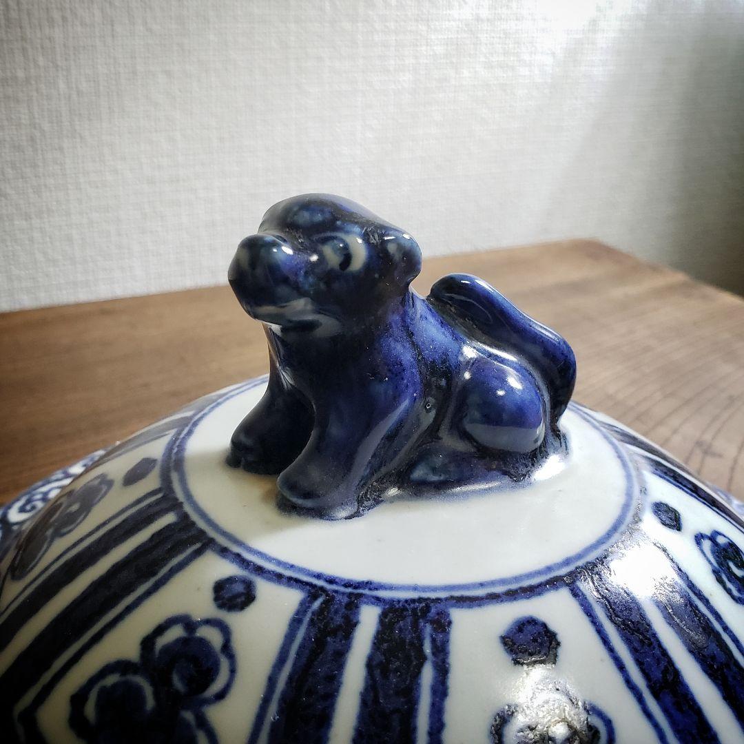 元朝陶磁器　中国美術　景徳鎮　蓋のみ　花瓶　壺　獅子　蘇麻離青