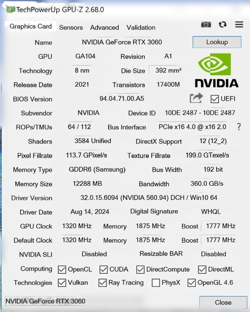 Palit GeForce RTX 3060 Dual 12GB 動作確認済