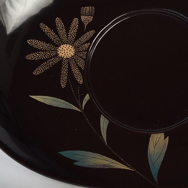 茶道具　輪島塗　三谷吾一作　花草沈金　楕円茶托　五客　共箱　M　R9469