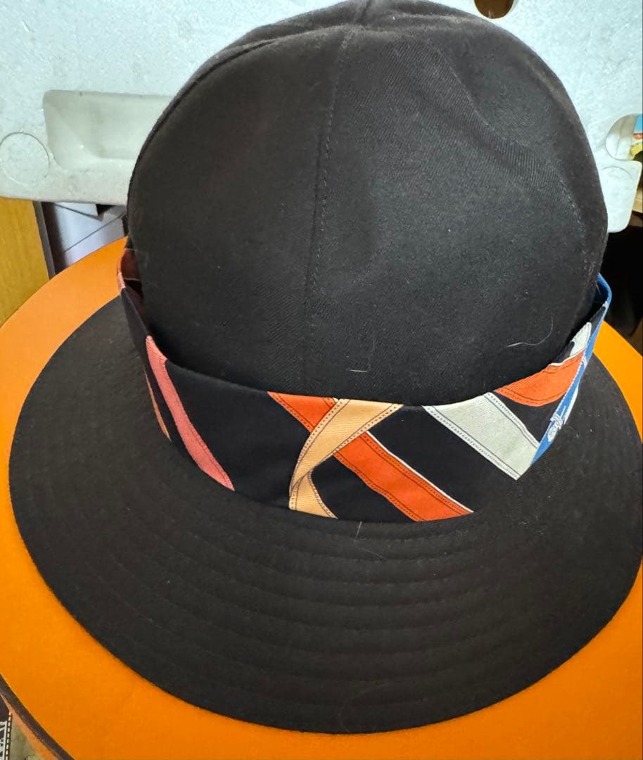 エルメス ハットOLGA オルガ ツイリー付き+ツイリー３種＋箱付き56黒