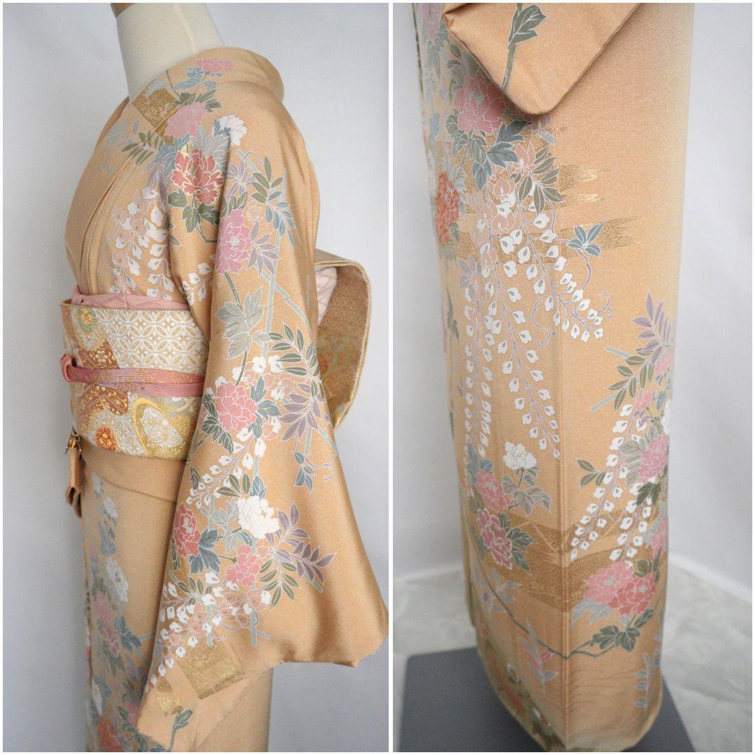 裄丈66.5cm ベージュ訪問着コーディネートフルセット 入学式など 正絹 袷