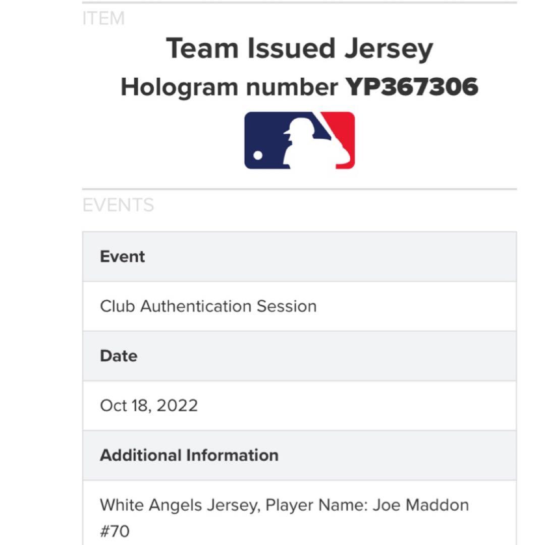 エンゼルス マドン監督 2022年 支給品 ユニフォーム MLB ホログラム