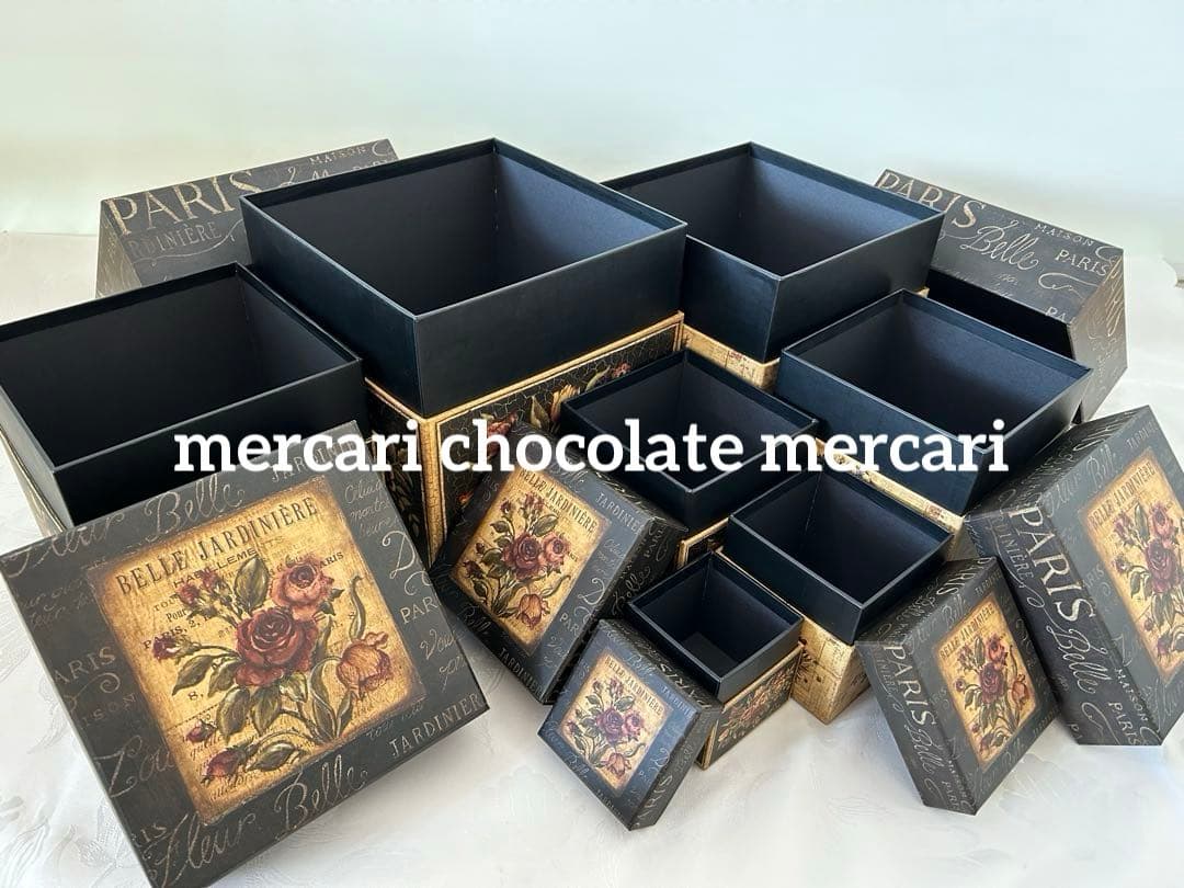 LANG社　インテリアボックス7個　アンティーク調　シャビー　黒　収納　小物入れ