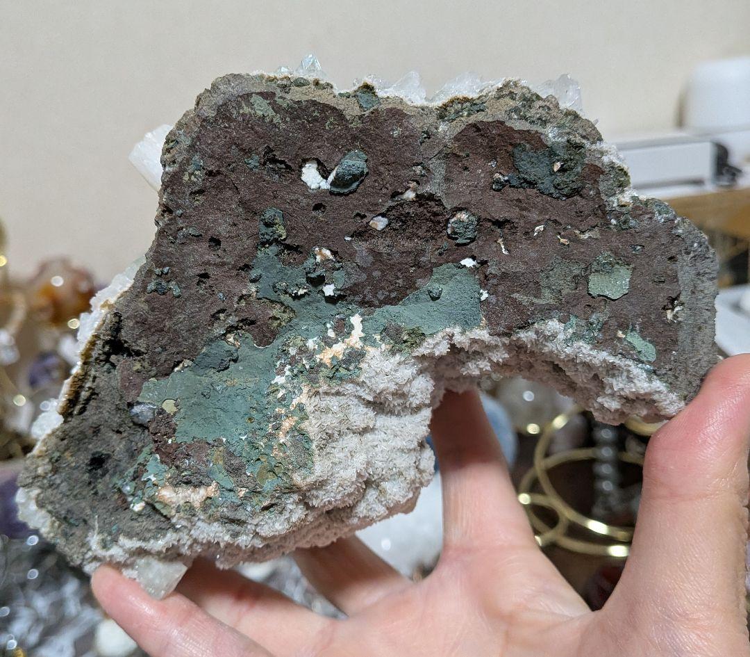 グリーンアポフィライト☆カルサイト共生☆クラスター☆台座付き☆