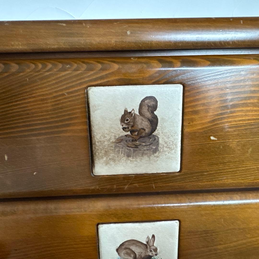 木製4段チェスト 動物イラスト付き