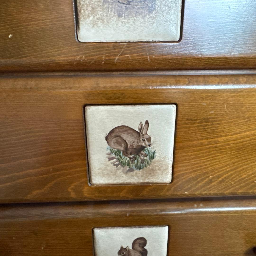 木製4段チェスト 動物イラスト付き