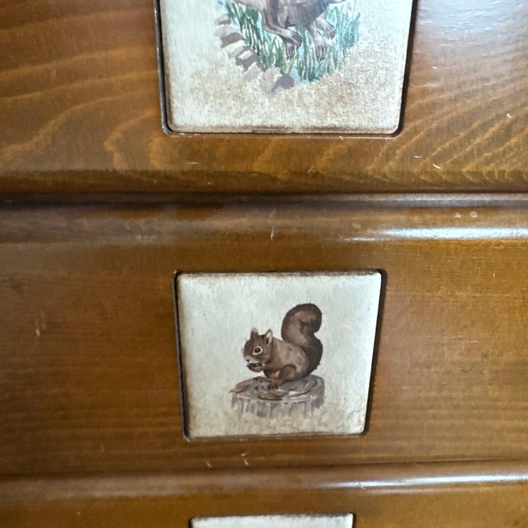 木製4段チェスト 動物イラスト付き