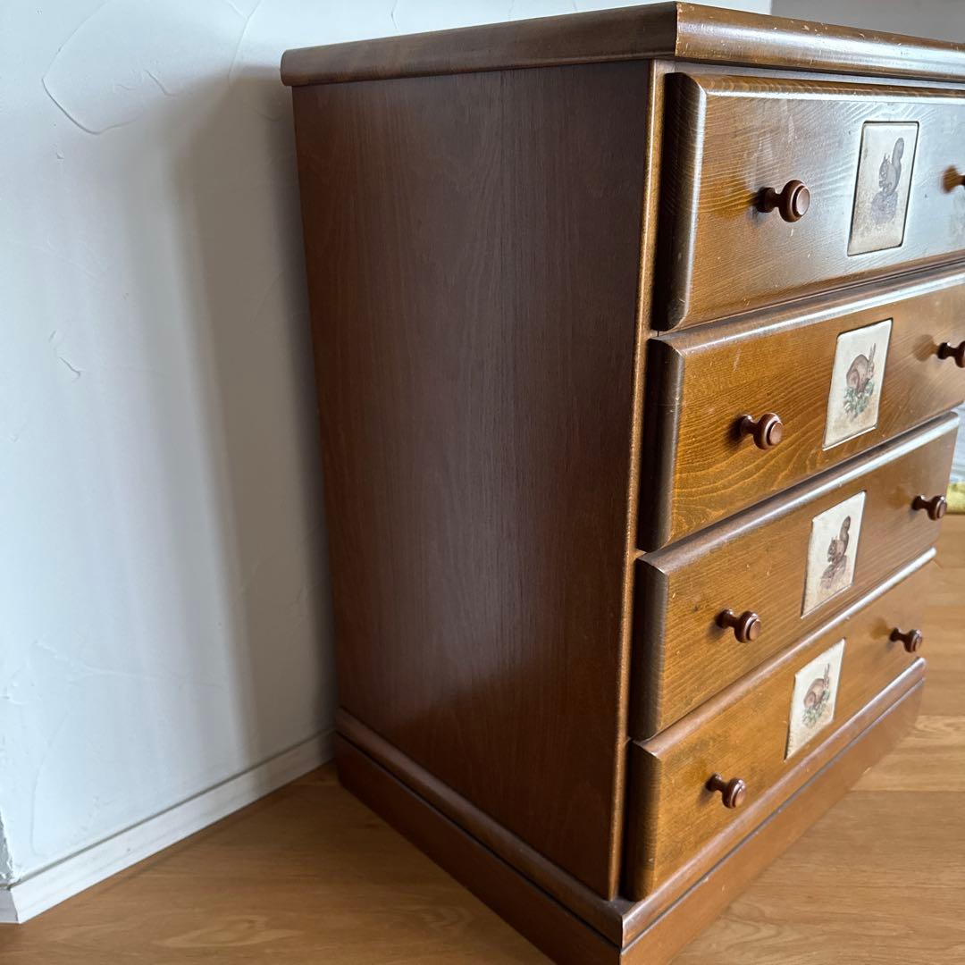 木製4段チェスト 動物イラスト付き