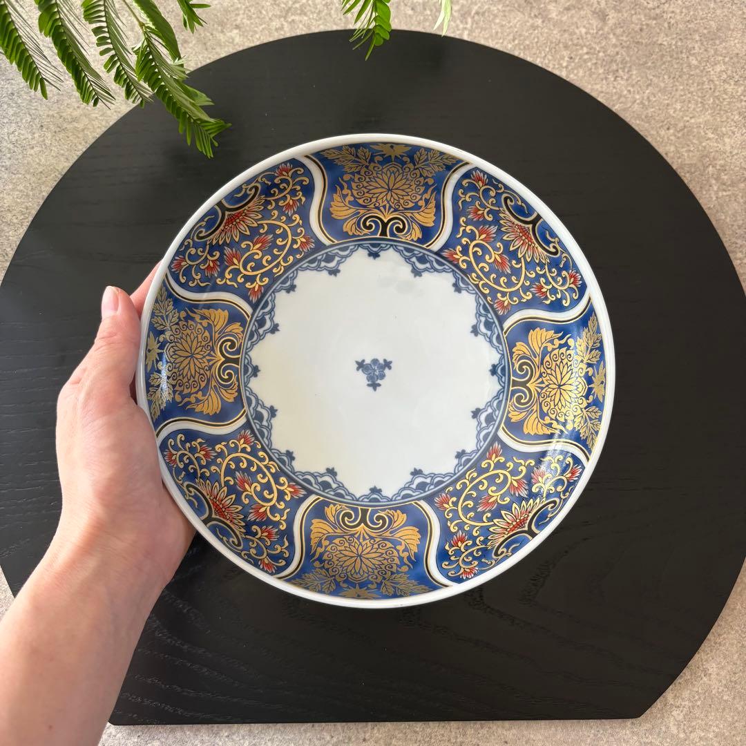 献上古伊万里　大皿　５枚セット　藍色　ブルー　約20cm 多用皿　金彩　和食器