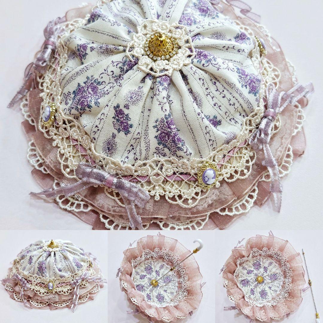 ハンドメイド ミニチュア 傘 ドール用 クラロリ 姫系 ロリータ ローズ柄