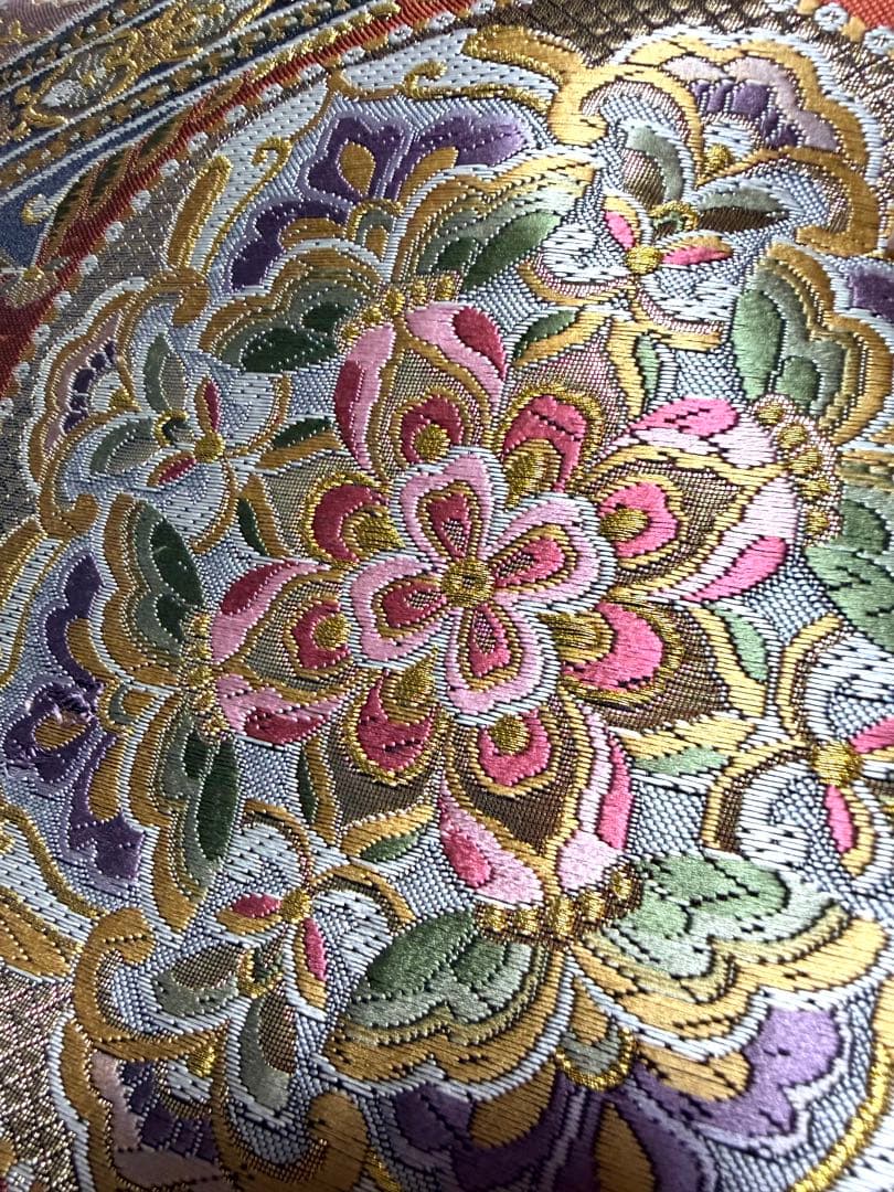 高級 袋帯 正絹 六通柄 ブラック ゴールド 花文様 フォーマル 訪問着