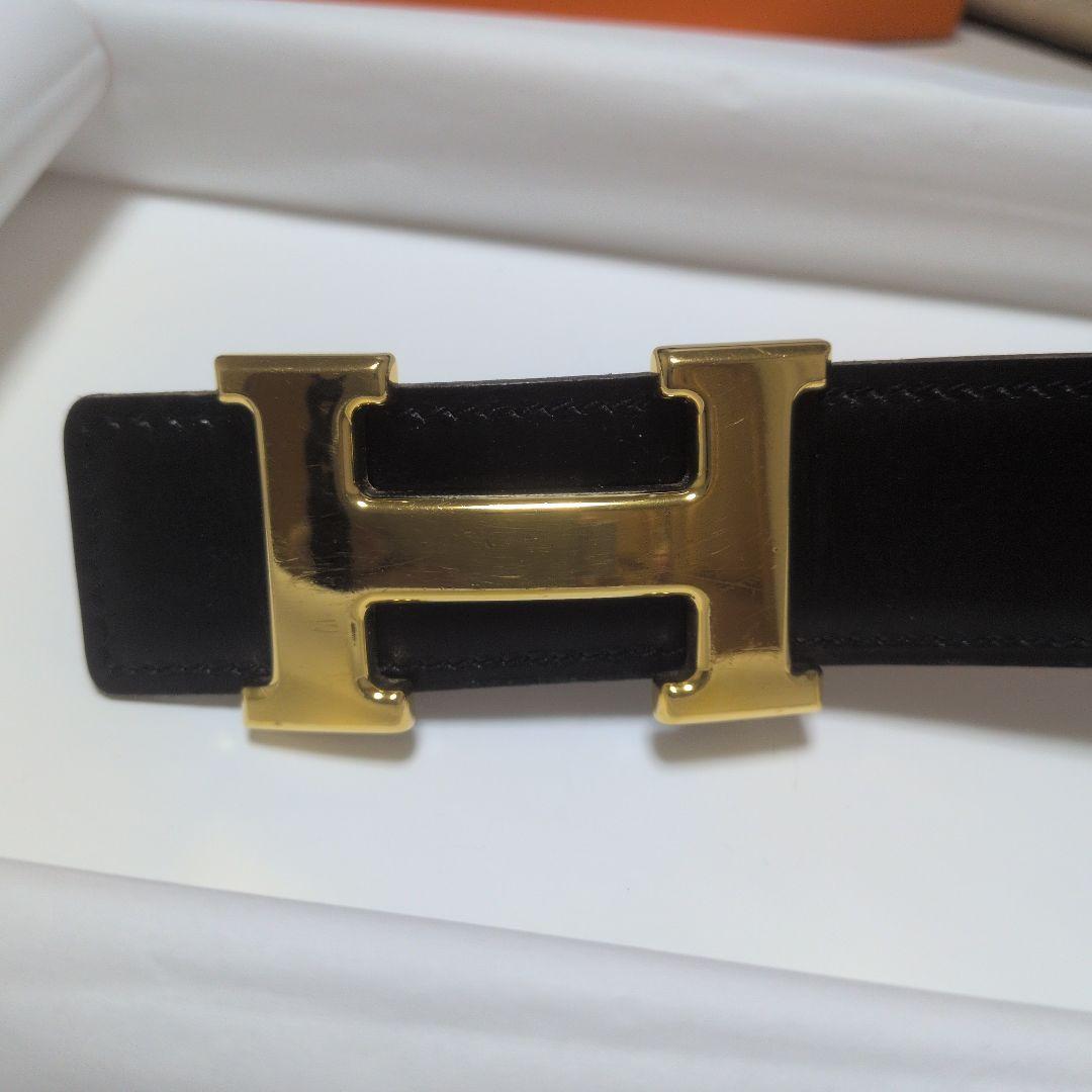 お値下げしました♫　HERMES　リバーシブル ブラック ゴールド ベルト 70