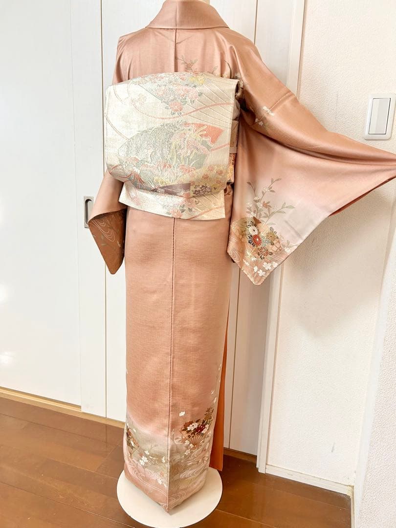 美品　正絹訪問着　裄丈長め　フルセット4点　佐賀錦袋帯　入学式　卒業式　七五三