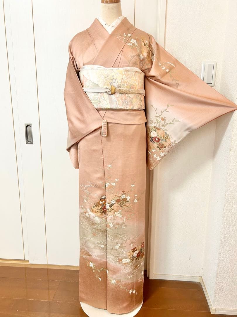 美品　正絹訪問着　裄丈長め　フルセット4点　佐賀錦袋帯　入学式　卒業式　七五三