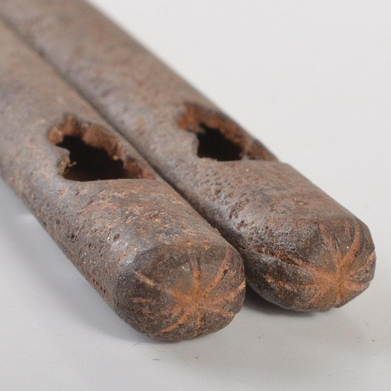 茶道具　釜師　庄司儀兵衛作　鉄製　瓢箪透火箸　共箱　V　R7201