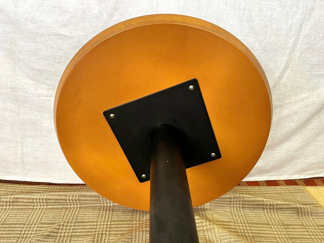 【中古品】アイアンフレーム 木製天板 ラウンドテーブル カウンターテーブル 鉄脚