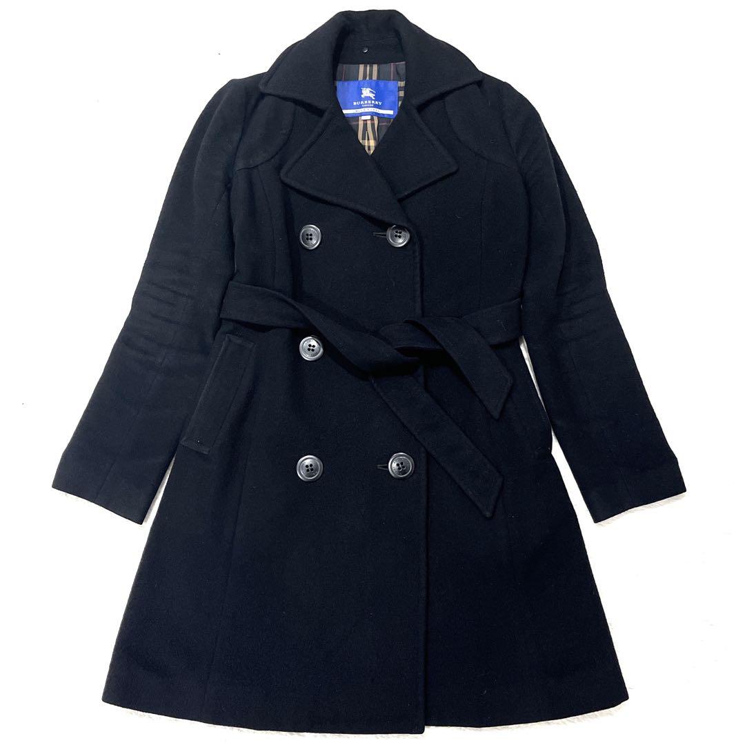 【y2k アンゴラ混】バーバリーブルーレーベル ロングコート チェック Aライン