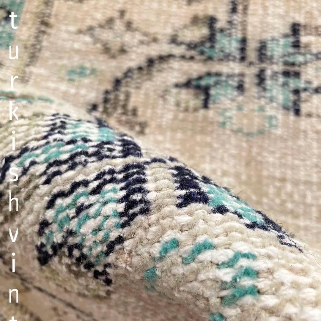 スカイブルー✳︎53×108✳︎額縁Design アイボリー　トルコヴィンテージラグ