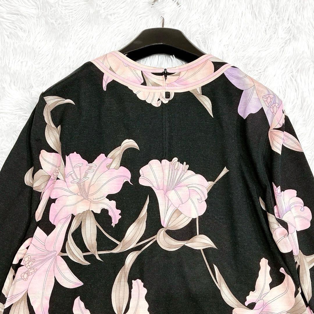 ★LEONARD★シルク混 花柄 フラワー ブラウス ブラック黒 サイズ42