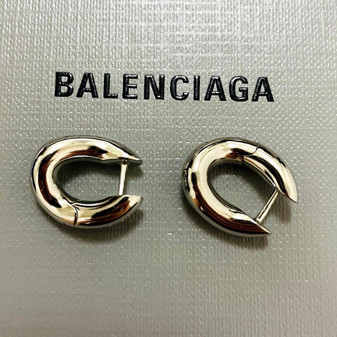 極美✨付属完備✨BALENCIAGA ピアス フープ シルバー ロゴ 現行