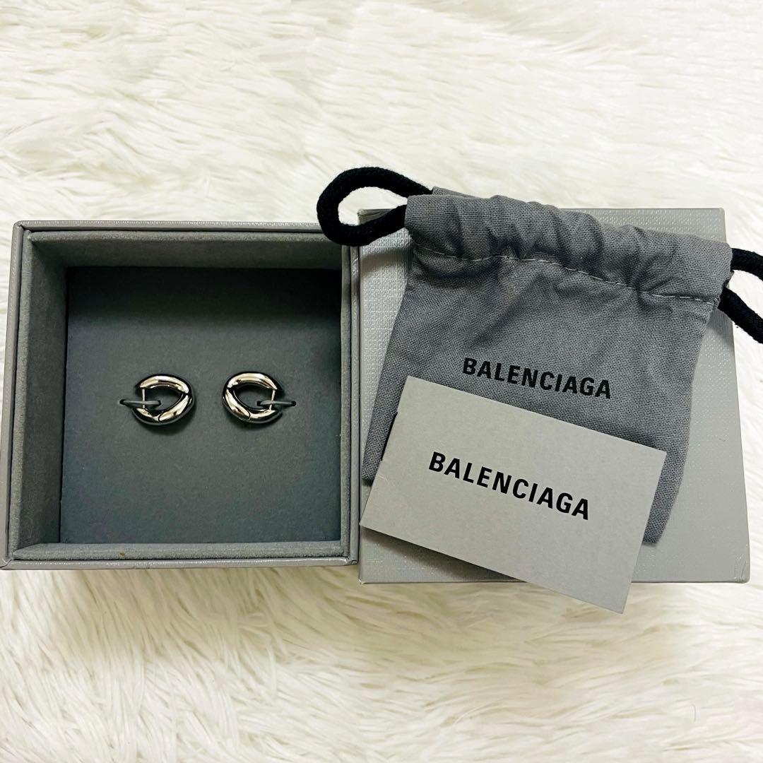 極美✨付属完備✨BALENCIAGA ピアス フープ シルバー ロゴ 現行