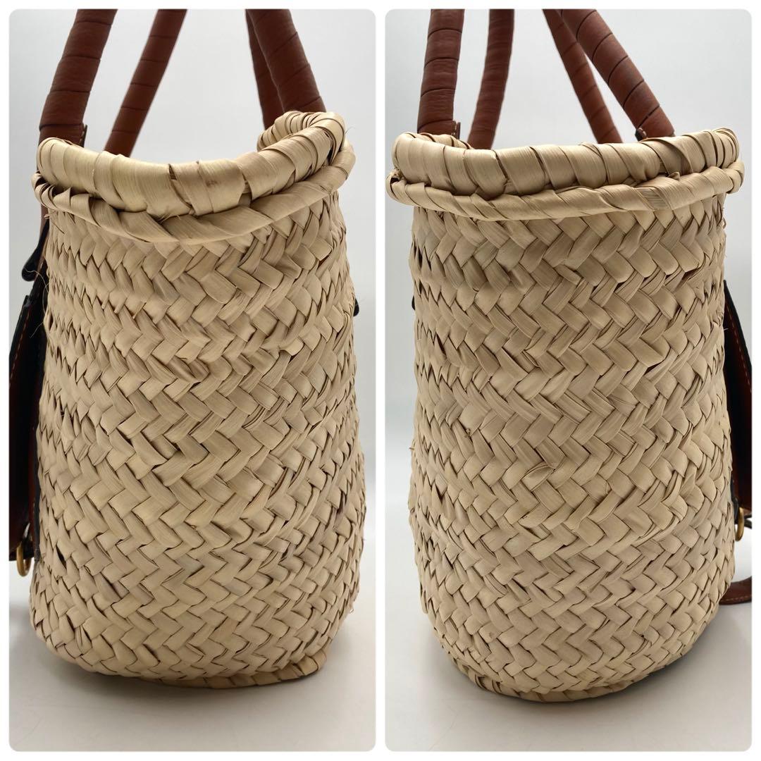 camcam✨Chloe マーシー かごバッグ トート ラフィア 本革 茶
