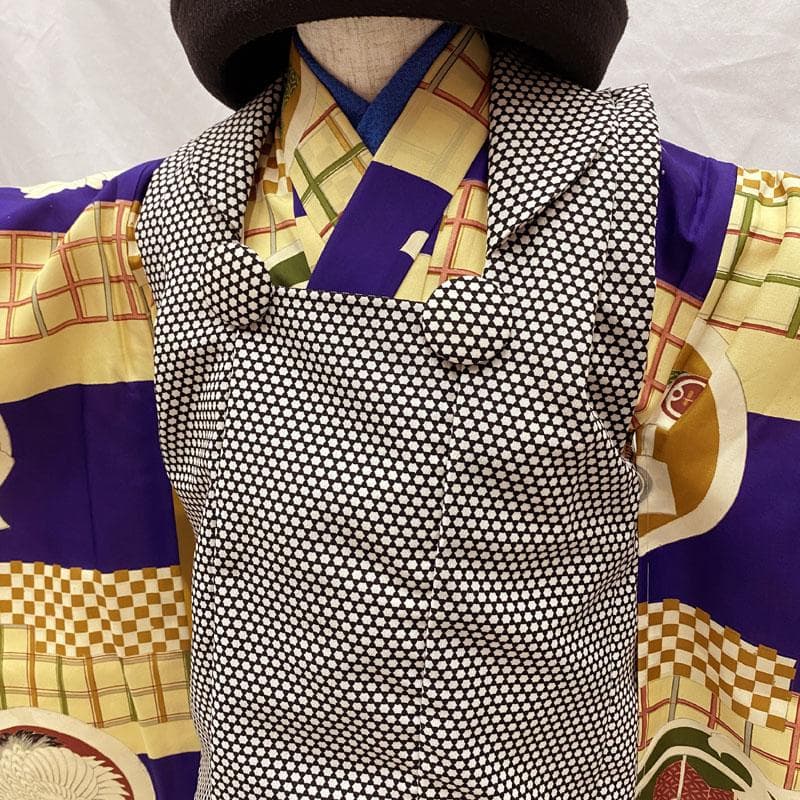 509ab16◎七五三 三歳 男の子 アンティーク着物&被布 レトロ 紺色◎