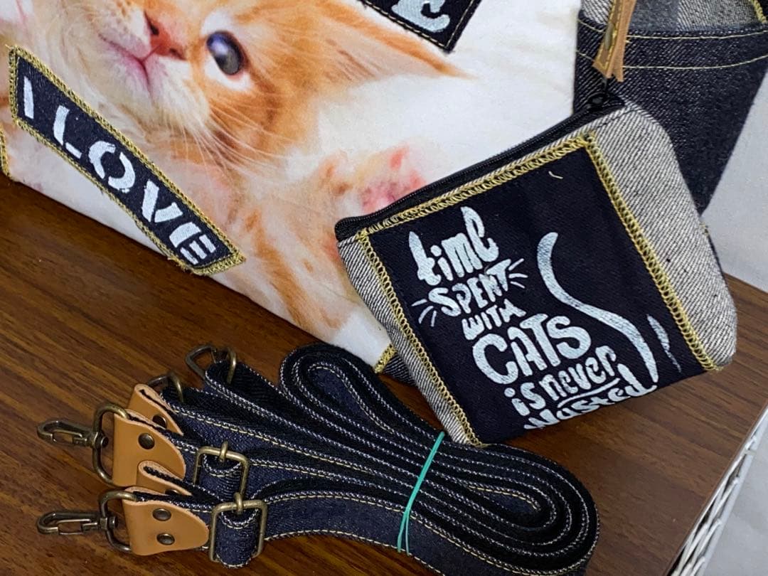 お値下げ☆岡山デニム☆子猫☆トラネコ☆リュック対応☆4wayあおりバッグ