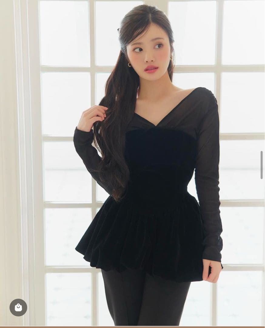 polaura ポローラ　ベロアビスチェバルーントップス　ブラック