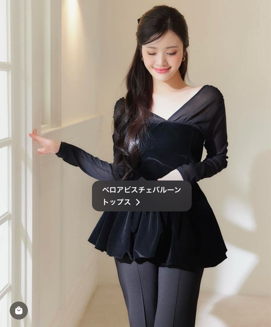 polaura ポローラ　ベロアビスチェバルーントップス　ブラック