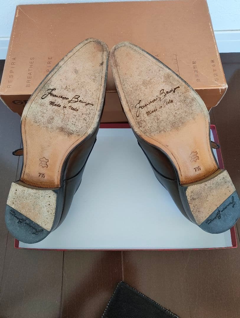 フランチェスコべニーニョ ネイビー ダブルモンクストラップ 7.5